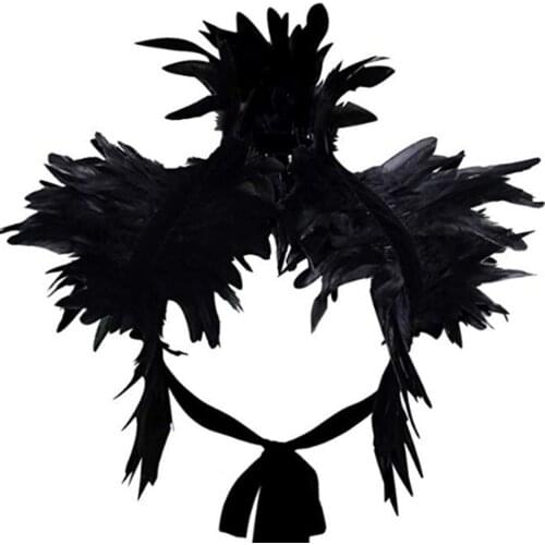 Feather Shrug Shawl Feather Fake Collar Shoulder Wrap Cape Gothic Collar with Ribbon Ties Cosplay Costume Party Scarf Women