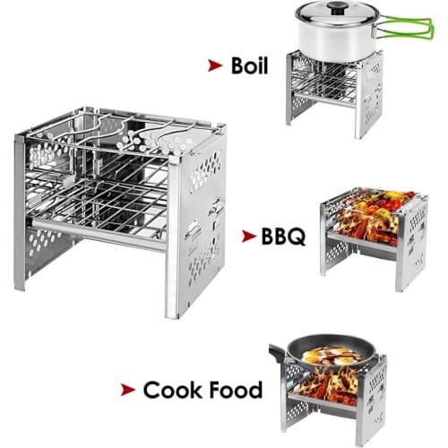 Stainless Steel Folding BBQ Grill Camping Stove Barbecue Grill Charcoal BBQ Oven Stove Household Non-stick Cooking Tools