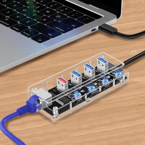 Usb3.0 One-to-Four Hub 4 Port USB 3.0 Hub Adapter With Power Switch - Ultra Slim Data USB Hub