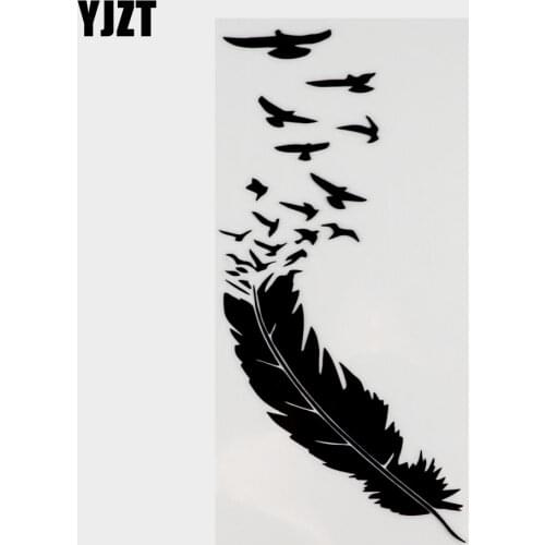YJZT 9.4*20CM Fashion FEATHER With Birds Vinyl Decals Car Window Sticker Black/Silver S8-1481