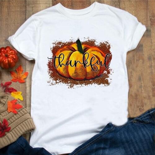 Thankful Halloween Women T-shirt Pumpkin Print Harajuku Graphic Tees Female Short Sleeve T Shirts Streetwear Clothing Camisetas