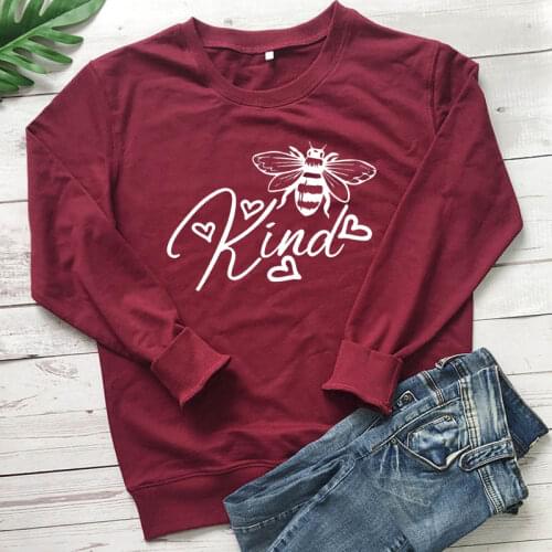 Bee Kind Love Heart Printed Women Sweatshirt Long Sleeve Crewneck Graphic Pullovers Big Size Tops Save The Bees Shirt Dropship