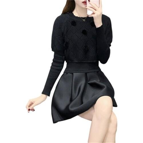 New Autumn Women Sweater Slim Long Sleeved Sweater Skirt Casual Knitted high quality Two Piece Set Conjunto Feminino