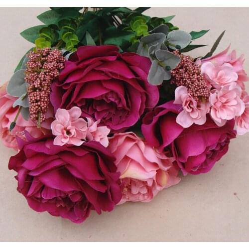 HAXIXINJING 1 Boutique Charming Floral 11 Heads Artificial Silk Rose Flower Home Decorative Cheristams Gift FLOWER-234