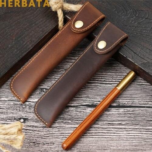 Handmade Original Durable Leather Pen Case Personalized Retro Cowhide Pen Bag Creative Gifts Protective Cover