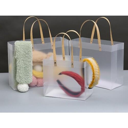 10pcs High-quality Semitransparent Plastic Bag Frosted PP Bags With Paper Handle Hard Plastic Package Gift Candy Advertising