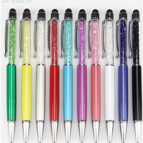 100pcs/lot Universal Crystal Pen Touch Stylus Pen 2 in 1 BallPoint Pen For Mobile Phone IPhone IPad Samsung Tablet