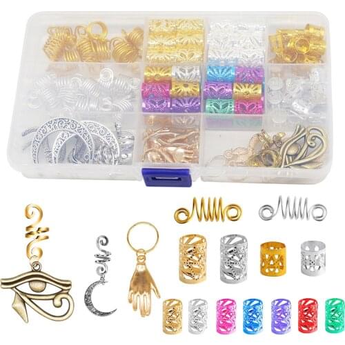 111Pcs Colors Mixed Dreadlocks Beads, Hair Braid Cuff Rings Tubes Jewelry Braid Bead Hair Accessory Decor