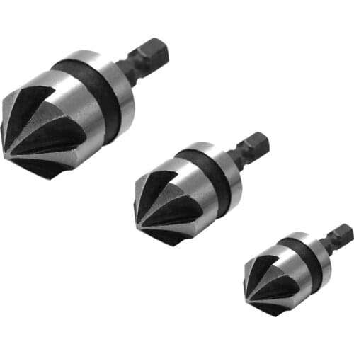 3Pcs Carbon Steel Hex Countersink Set for Wood Metal Quick Change Drill Bit Tool