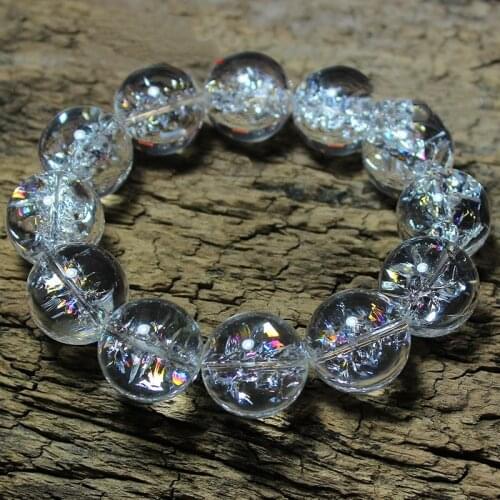 5A Himalayan White Crystal Rainbow paring quartz round 12/20mm bracelet wholesale beads nature FPPJ gemstone