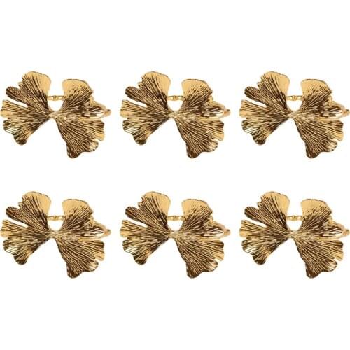 6Pcs/Lot Retro Ginkgo Leaf Napkin Buckle Napkin Ring, Suitable for Dinner Decoration of Wedding Hotel Banquet Table