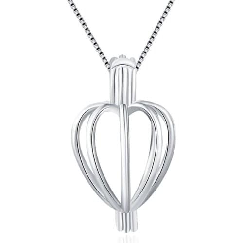 CLUCI 3pcs Heart Pendant 925 Sterling Silver Pearl Pendant Beads Holder for Women Jewelry Silver 925 Pearl Pendant SC010SB