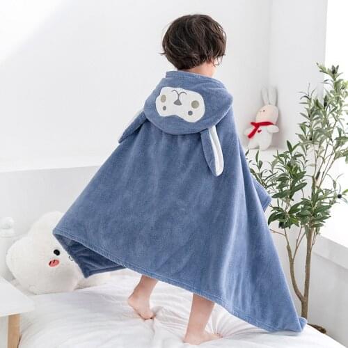 70*140cm Baby Bath Towels Ultra-soft Kids Hooded Cloak Cartoon Bathrobe and Material is Coral Fleece