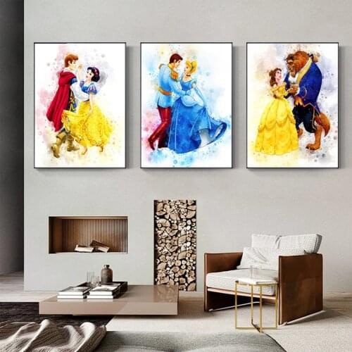 Disney Couples Art Princess and Their Husband Canvas Paintings Cartoon Posters and Prints Wall Art Pictures for Kid Home Decor
