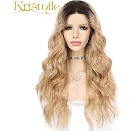 Krismile Long Synthetic Lace Front Wigs Light Brown Natural Wave Hair for Women Daily High Temperature Party Make Up Drag Queen