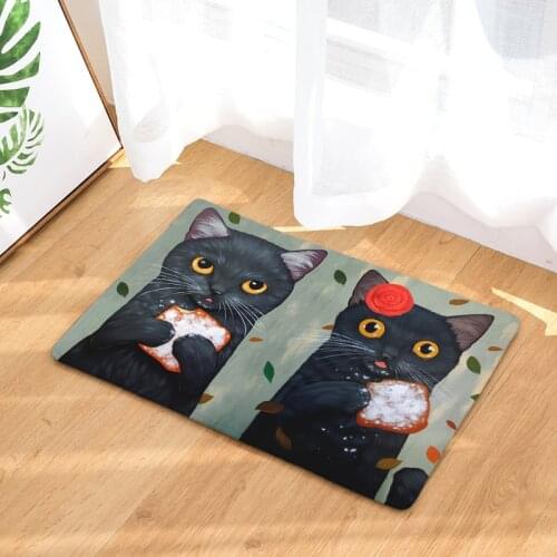 Home Thermal Transfer Flannel Mat Cat Series Digital Printing Foot Pad Kitchen Water Absorbing Anti-slip Mat Animal Pattern Mats