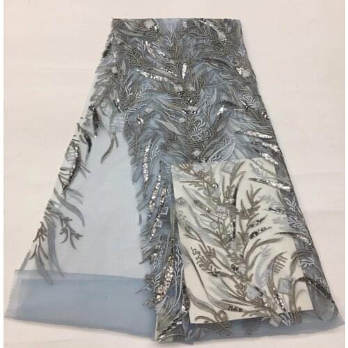 French Lace Fabric 2021 High Quality Embroidery African Sequin Lace Nigerian Tulle Fabric 5 Yards/bar For Sewing XX4581