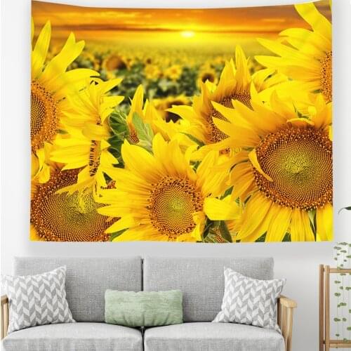 Hawkalice Sunflower Tapestry Sunset Hippie Sunflower Field Tapestry Floral Plant Wall Tapestry Yellow Flower Tapestry For Room