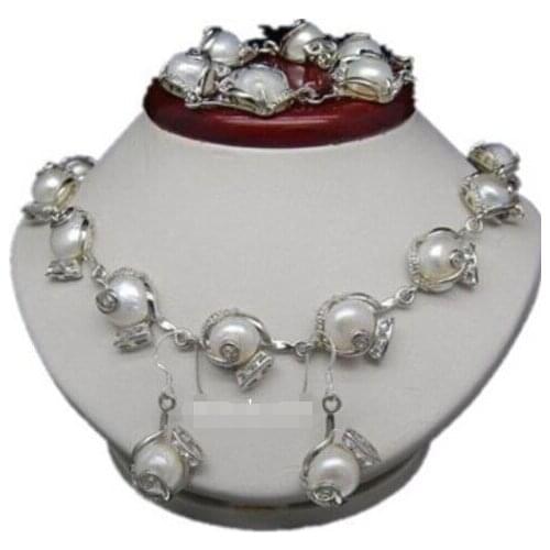 Fine 11-12MM White Akoya Cultured Pearl Necklace Bracelet Earring Set nature fresh pearl chain 925 fine quality jewelry