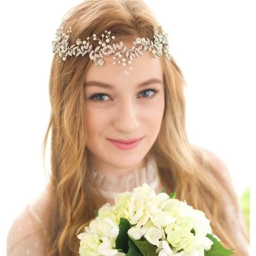 Jonnafe Fashion Silver Color Rhinestone Pearl Bridal Headband Handmade Wedding Hair Accessories Jewelry
