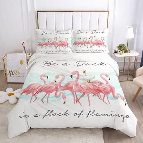 3D Pink Flamingo Bedding Set Single Double Queen King Size Quilt Duvet CoverPillowcase Kids Ault Bedroom Comforter cover Luxury
