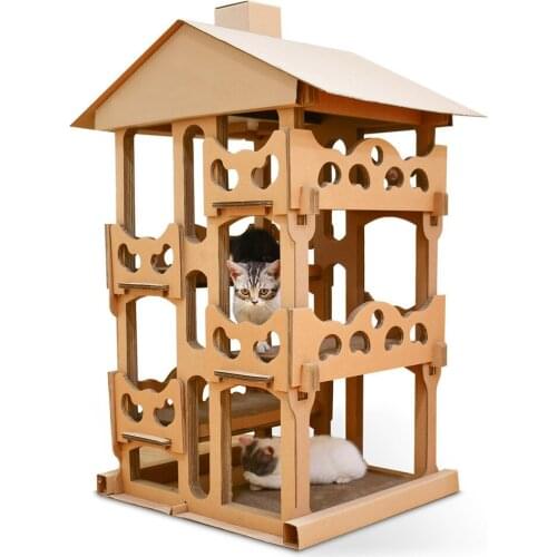 Pet cat toy cat scratch board, corrugated paper cat house four-layer cat villa diy, give cat grass