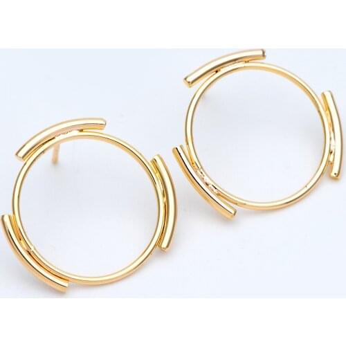 10pcs Round Loop Hoop Ear Posts 22mm, 18K Gold plated Brass, Circle Stud Earring, DIY Ear Wire Findings (GB-903)