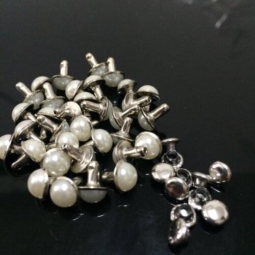 100PCS 8.5mm Round Silver Acrylic Pearl Rivets Leather Craft Punk Studs Fit DIY Making Belts Shoes Bag Bracelets Shipping Free
