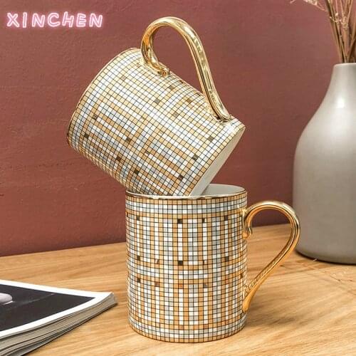 XINCHEN 1 Piece Luxury Noble Design Mosaic Coffee Mugs Nordic Ins Hot Gold Painting Ceramic Water Cups 350ml
