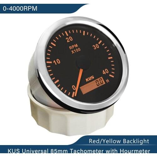 KUS 85mm Car Truck Boat Analog Tachometer RPM Gauge 4000RPM With Hour Meter 12V/24V With Backlight