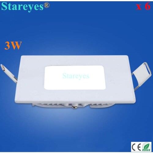 Free shipping 6 pcs Square LED panel light 3W 250LM AC85-265V SMD 2835 led ceiling light bulb downlight lamp lighting