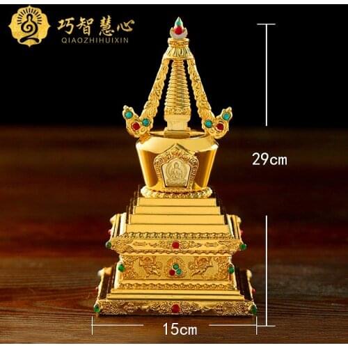 COPPER CRAFTS STUPA TIBETAN BUDDHIST STUPA SUPPLIES BODHI PAGODA 6INCH GOLD FINE WORKMANSHIP BUDDHA TOWER CAN INSTALL RESERVOIR