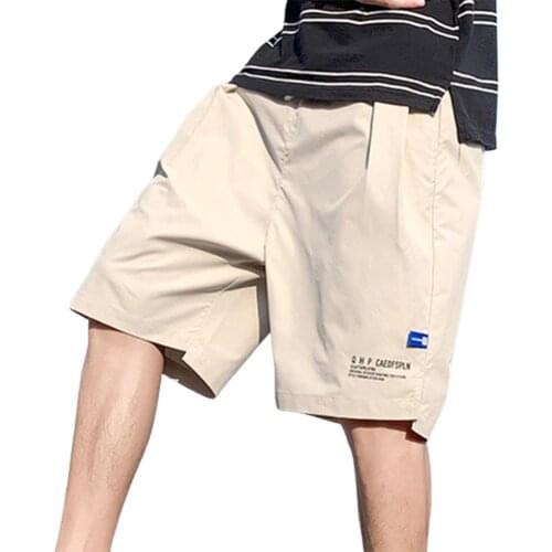 Men Shorts Knee Length Letter Print Smooth Wide Leg Side Split Fitness Shorts Streetwear