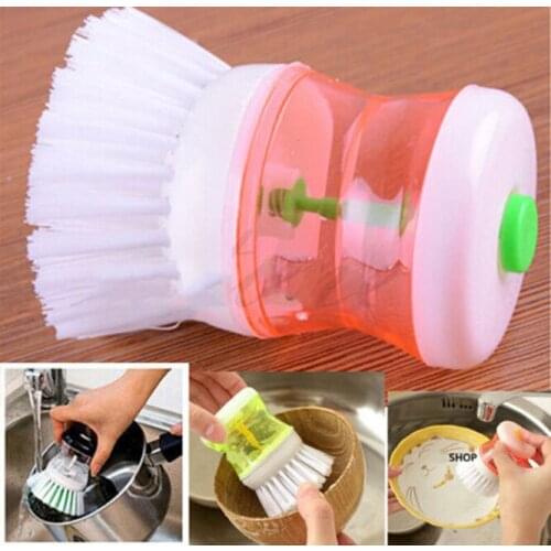 Creative New Dish Pan Brush with Washing Up Liquid Soap Dispenser Hot Sale Kitchen Utensil Pot Clean Brush Random Color