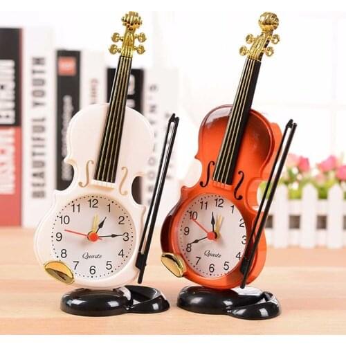 2018 New 2 Colors Creative Instrument Table Clock Student Violin Gift Home Decor Fiddle Quartz Alarm Clock Desk Plastic Craft