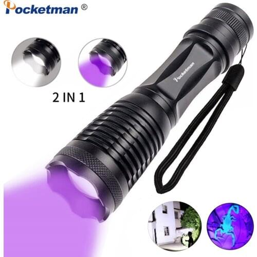 New Multifunction 2 in 1 UV Flashlight LED Detector Torch 395nm Linterna Ultraviolet for Camping Hiking Pet Urine Catch Scorpion