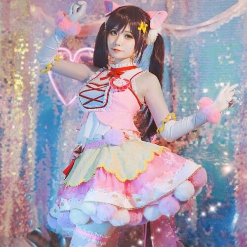 Love live Cosplay Cat Double Ponytail Nozomi Tojo Cosplay Costume Women Cute Dancing Dress Sexy Maid Dress Halloween Uniforms