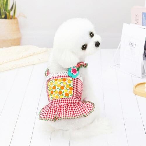 Dog Clothes for Small Dogs Pet Skirt Lovely Plaid Design Polyester Puppy Suspender Skirt Apparel Costumes for Summer