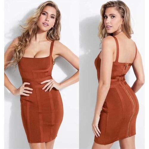 Wholesale Drop Shipping 2020 Four Colors Vestidos Sexy Spaghetti Strap Sleeveless Bodycon Dress Celebrity Party Bandage Dresses
