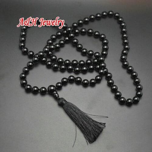 2pcs Hand Knotted Natural Black Onyx Tassel Necklace 8mm Round Beads New Arrival Semi-precious Stone Pendant Jewelry For Women