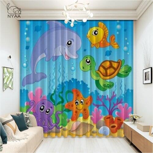 Underwater Dolphin Coral Shoals Window Curtains Living Room Curtain Kitchen Curtains Home Decor Micro Shading