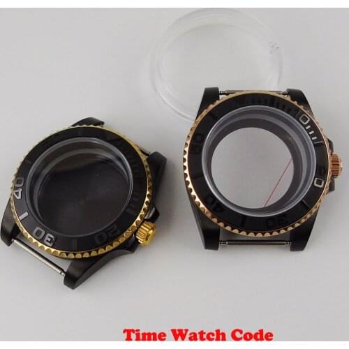 Fully Black 40mm PVD Coated Watch Case Parts fit for NH35 NH36 automatic Movement sapphire glass golden plated case replacement