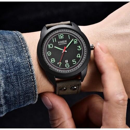 Casual Mens Sport Watches Masculino Fashion Luminous Quartz Watch Waterproof Leather Strap Band Relogio Masculino Reloj Hombre