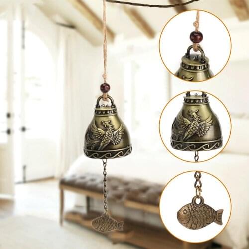 Retro Antirust Brass Bell Lucky Gift Wish You Good Luck Hanging Wind Chimes Craft Outdoor Living Yard Home Decorative Pendant