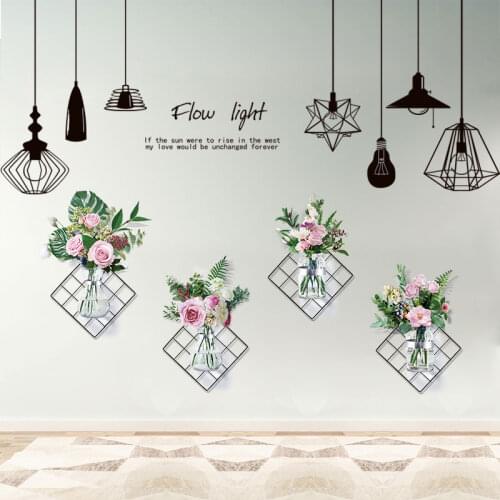 [SHIJUEHEZI] Flowers Plants Wall Stickers DIY Chandelier Lights Wall Decals for Living Room Bedroom Kitchen Home Decoration