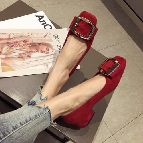 Spring Autumn Pumps Women Low Chunky Heel Shoes Slip On Square Toe Casual Female Shoes Work Shoes