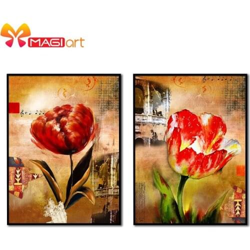 Cross stitch kits Embroidery needlework sets 11CT water soluble canvas patterns 14CT Oil painting style A red flower-NCMF146