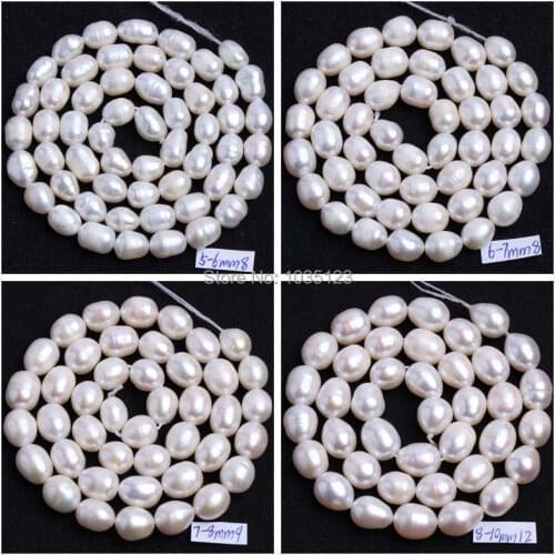 High Quality 5-6,6-7,7-8,8-9,9-10mm 10-11mm Natural White Freshwater Pearl Oval Shape Loose Beads 15" Jewellery Making wj51