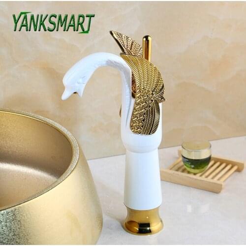 YANKSMART Antique Brass / Gold Chrome / ORB Black Swan Faucet Bathroom Washbasin Sink Tall Deck Mounted Tap Mixer Faucets