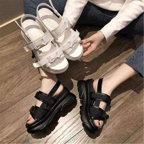2021 Summer Beach Platform Women Wedges Sandals Fashion Buckle Thick Bottom Look & Hoop Chunky Sole Female Shoes Black White